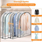 4 Pack Full Clear Garment Bags with Side Zipper, 40&50" Clothes Covers with 10" Gusset, Transparent Hanging Suit & Coat Covers for Closet Storage, Jackets, Dresses, Windbreakers