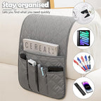 Huakaile Foldable Remote Control Holder Non-Slip Couch Sofa Chair Waterproof Armrest Organizer with 5 Pockets Armrest Organizer Couch Recliner Caddy Fits for Ipad, Phone, Magazines (Grey)