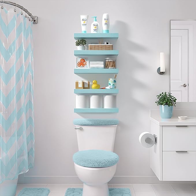 Sorbus Floating Shelves for Wall – 16 Inch Floating Shelf for Kitchen, Bedroom, Living Room, Bathroom, Home & Wall Decor - Mounted Bathroom Shelves with Invisible Brackets (Breezy Blue, 2 Pack)