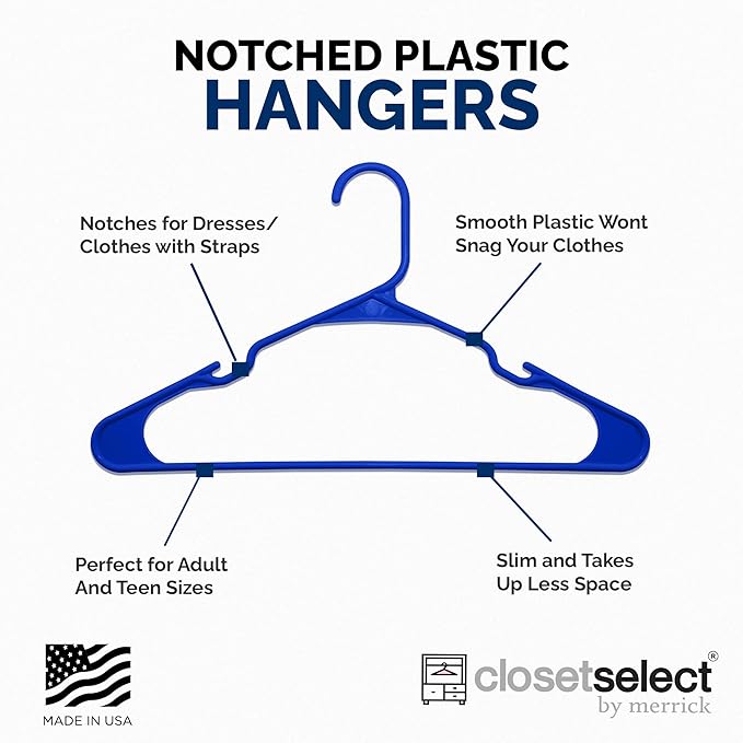 Plastic Hangers 50 Pack - Space Saving Clothes Hangers, Made in USA, Durable & Strong Plastic Shirt & Coat Hanger with Notches & Shoulder Grooves, Non-Slip Clothing Hangers | Royal Spice