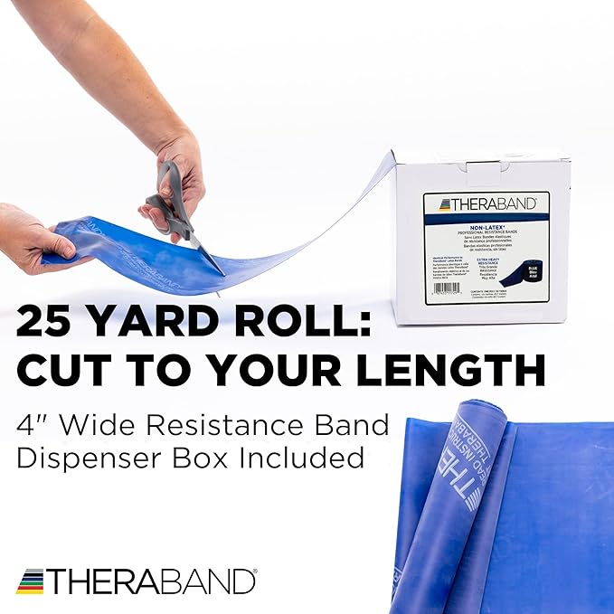 THERABAND Resistance Band 25 Yard Roll, Non-Latex Professional Elastic Stretch Bands for Upper & Lower Body Exercise Workouts, Physical Therapy, Lower Pilates, Flexibility, & Rehab, Dispenser Box