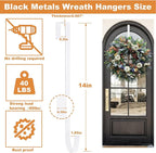 PECULA 4 Pack 14” Wreath Hangers for Front Door, Wreath Door Hanger 40lb Load-Bearing, Metal Wreath Hanger for Welcome Sign, Door Wreath Hanger for Halloween, Easter, Christmas Decorations (White)