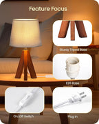 Tripod Table Lamp, 14.6" Small Bedside Lamp with Gray Linen Shade & Dark Wood Base, Modern Nightstand Lamp for Bedroom, Kids Room, Living Room, Nursery, Office, E26 Socket, LH51TL05