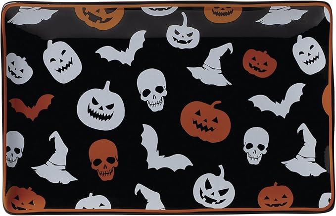 Oneida Serveware, Vintro Halloween Hors D'Oeuvres Tray, Made of Porcelain, Dishwasher Safe, Halloween Decor Indoor, Spooky Party Table Decorations, Fall Decor, Rectangular (1 Piece, 9.75 x 6.25-Inch)