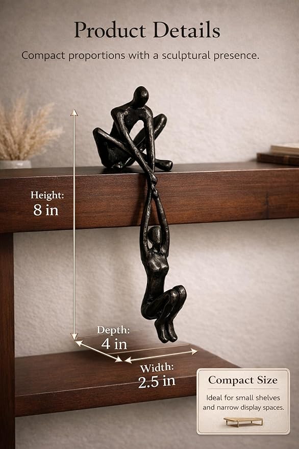 Industrial Abstract Cast Iron Art Sculpture Couple - Man Lifting Woman from Ledge - Modern Love Gift for Couples Cast Iron Shelf Decor for Home, Farmhouse, Bedroom, Living Room