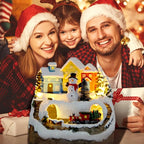 Christmas Village Figurines Musical Snow Globe Christmas Collectible Buildings Decoration with Spinning Train 8 Music & LED Light for Christmas Home Decor Gift Santa Claus (Snowman) (W01)