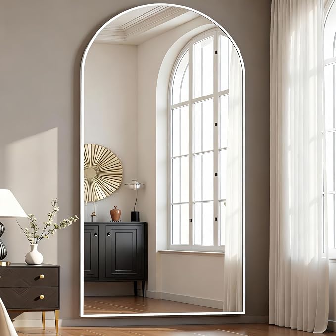 Dewfig Arched Full Length Mirror, 78"x38" Large Floor Mirror with Stand, Oversized Full Body Mirrors for Leaning or Hanging, Wall Mounted Mirrors for Bedroom, Living Room,Dressing Room, White