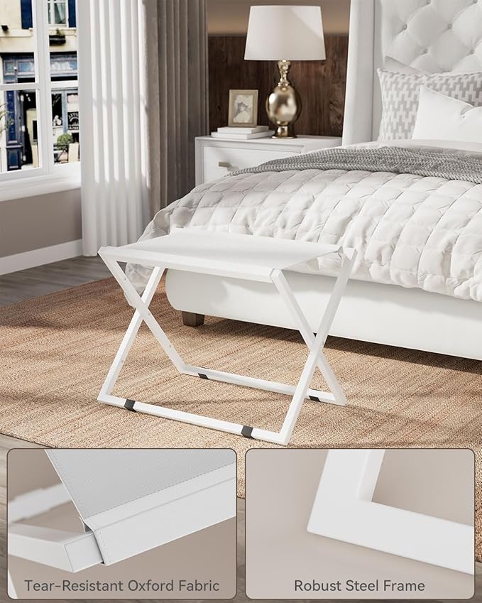 IBUYKE Luggage Rack for All Suitcase Sizes,Metal Luggage Holder,Foldable Suitcase Stand,Easy to Assemble for Bedroom Living Room Hotel,White TLR001W-2