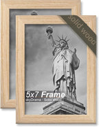 Natural Solid Wood 5x7 Picture Frame, Display 5 x 7 Inch Picture Poster Photo, Vertical & Horizontal Wall Hanging - 2 Pack/Natural/5"x7"