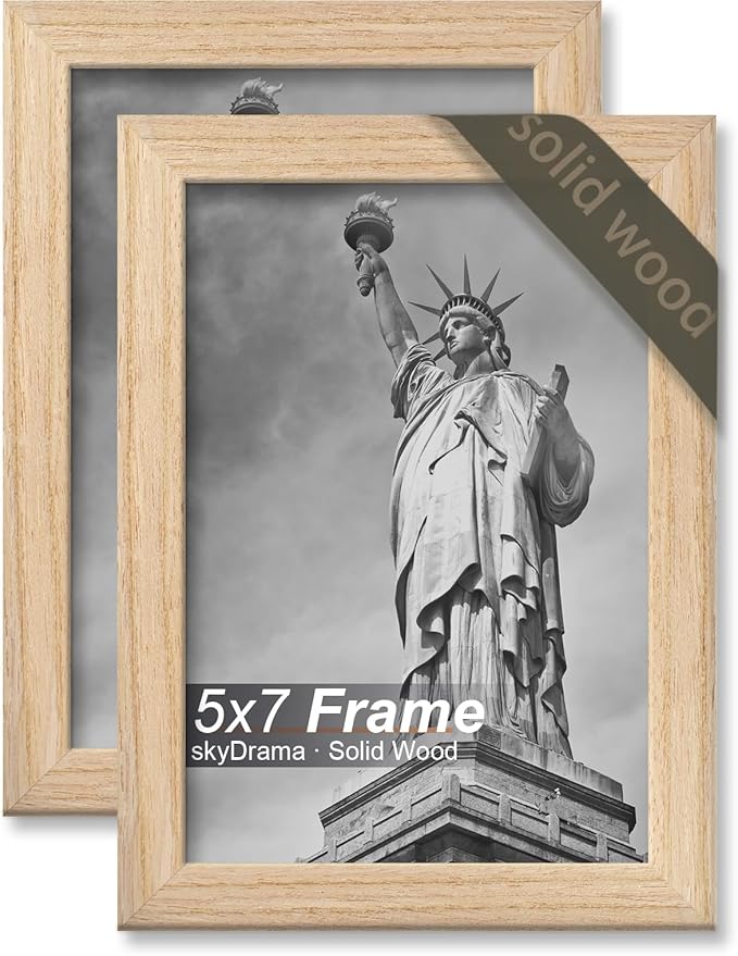 Natural Solid Wood 5x7 Picture Frame, Display 5 x 7 Inch Picture Poster Photo, Vertical & Horizontal Wall Hanging - 2 Pack/Natural/5"x7"