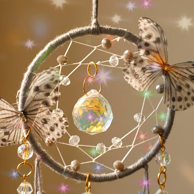 Artilady Dream Catcher for Girls - Butterfly Small Dream Catchers with Crystals Cute Room Decor for Teen Girls Boys Boho Bedroom Wall Home Decorations Birthday Christmas Women Kids Gifts