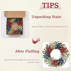 TEMPUS 24 Inch Artificial Wheat Wreath for Front Door, Handcrafted Red White Blue Patriotic Wreath with Willow Leaves, Americana Decor for Memorial Day, 4th of July, Independence Day, Summer Holiday