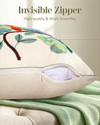 Embroidered Throw Pillow Cover 18x18 Inch - Spring Summer Boho Decorative Pillow Cover with Zipper for Living Room Couch Sofa Bed Aesthetic Design Branch Butterfly Cushion Pillowcase