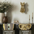 GUSFREUD Gold Animal Heads Sculptures Wall Art - Resin Faux Cat for Home Wall Decor, Cat Wall Hanging Decoration for Living Room, Bedroom & Kitchen, Unique Gift Idea