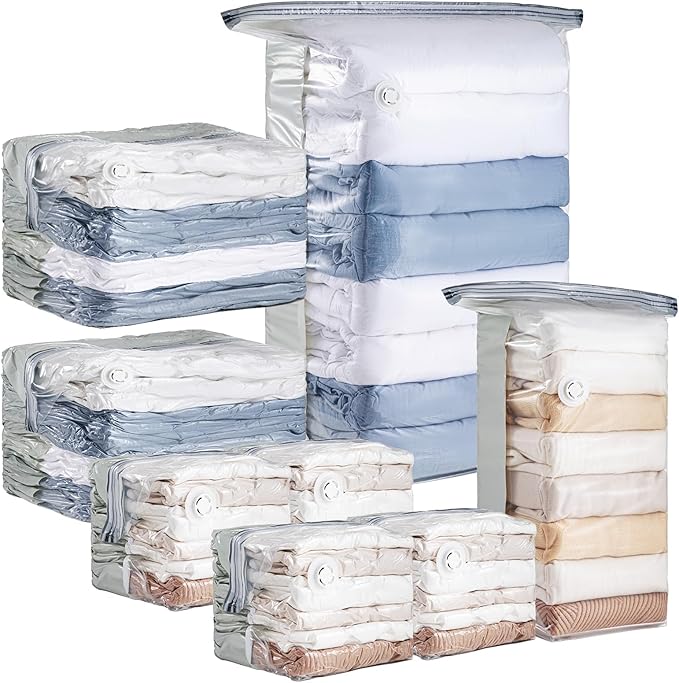 8 Pack Vacuum Storage Bags, Cube Combo (3 Jumbo+5 Medium), Vacuum Seal Bags for Clothing, Bedding, Blanket, Space Saving Closet Organization
