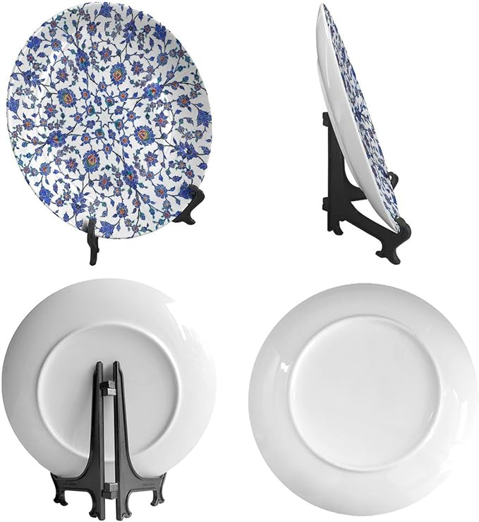Turkish Decorative Plate Holder, 8 Inch, RoyalBlue Round Display Plate, Home Wobble-Plate with Display Stand, for Wall Hanging Living Room Bathroom Decor Gift
