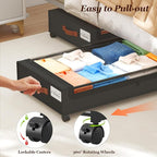 Yecaye 70L Under Bed Storage with Wheels, 3 Pack Larger Capacity Under Bed Storage Containers, Underbed Shoe Storage Organizer, Rolling Under Bed Metal Drawers for Clothes, Blankets, Black