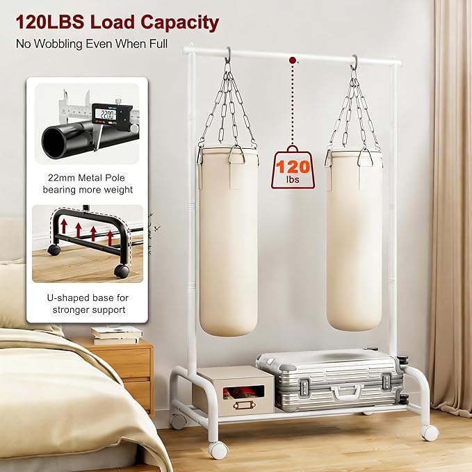 SLEEPING LAMB Heavy Duty Clothing Racks for Hanging Clothes, Metal Rolling Clothes Rack with Wheels, Sturdy Garment Wardrobe Rack for Bedroom, Laundry Room, White