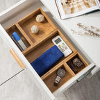 Lawei Set of 5 Bamboo Drawer Organizer Boxes, Desk Storage Box Kit, Drawer Storage Containers Tray Bins for Office, Kitchen, Bedroom, Children Room, Craft, Sewing