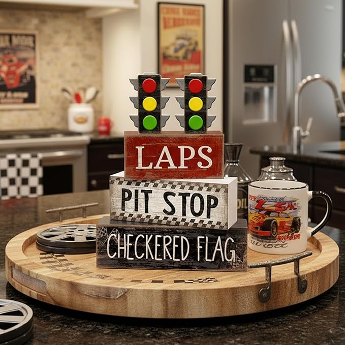 Lineshading 4 Pcs Racing Birthday Party Decoration Race Car Table Decorations Wooden Traffic Light Decor Racing Car Table Centerpieces for Photo Props Decor Birthday Party Supplies