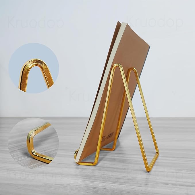 3 Pack 3 inch Metal Plate Stands for Display, Plate Holder Pictures Frame Easel Display Stand, Tabletop Picture Stand, Iron Easels for Display Photo Frames, Plates, Vinyl Record，Book, Sign（Gold）