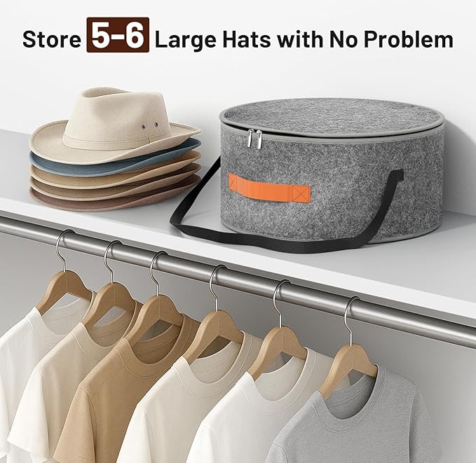 SLEEPING LAMB Cowboy Hat Box for Travel and Storage, Collapsible Cap Organizer Case with Handles & Shoulder Strap for Men Carry Cap Bag, Soft and Large Hat Box for Women Storage for Closet, Grey