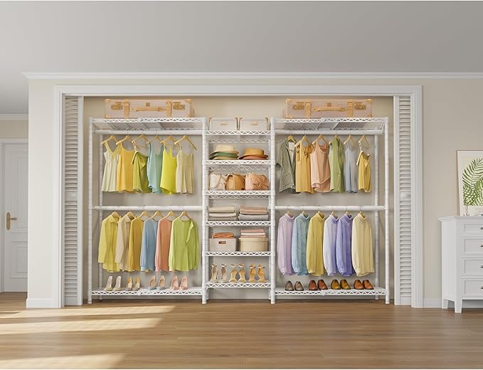 VIPEK X3 Plus Large Expandable Closet Rack Adjustable from 5'10" to 8'8" with Extendable Shelves and Hanger Rods, Freestanding Clothing Racks Modular Closet Systems Wardrobe, Max Load 1360LBS, White