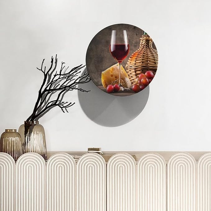 WineDecorative Plate Holder, 6 Inch, Cheese Grapes and Wineort Round Display Plate, Home Wobble-Plate with Display Stand, Ceramic Craft for Wall Hanging Decorative
