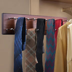 Wood Pull Out Belt Rack for Closet, 21 Tie Hanger Extending Sliding Tie Rack Hanger, Side Mount Sliding Rail Organizer Storage Rack Holder with 21 Hooks for Ties Scarves Belts Shawls, Wooden