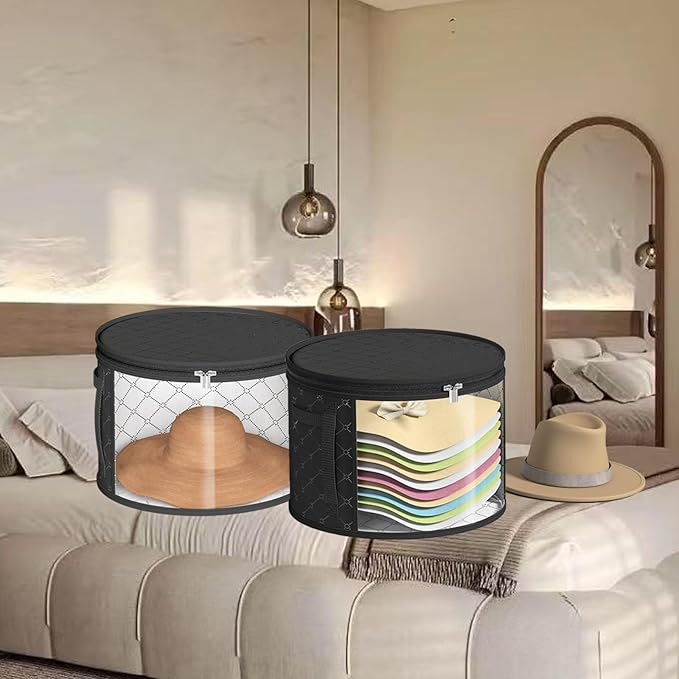 STARGAZ Hat Boxes For Women Storage - This Oversized Clear Hat Storage Bag can hold 9 hats,suitable for cowboy hats,suitable for travel and daily hat organizer for closet.(Pure Black 1Pack)