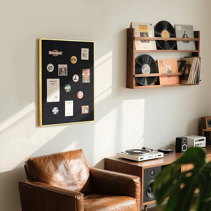 Linen Bulletin Board 30" x 20", Black Fabric Pin Board with Gold Aluminum Frame, Decorative Vision Board for Home Office, Bedroom & Dorm Wall Decor, Includes 10 Push Pins