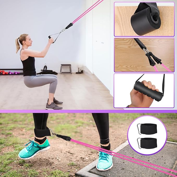 Exercise Resistance Bands with Handles for Working Out, 150/200/250/300 Lbs Workout Bands Set with Door Anchor for Physical Therapy, Yoga, Pilates