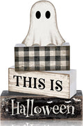 Lineshading 4 Pcs Ghost Halloween Decor Black and White Halloween Tiered Tray Decor Ghost Table Centerpiece Decorations Rustic Wooden Block Sign Gift for Home Shelf Kitchen Coffee Bar