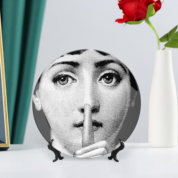 Lina Cavalieri Plate, Wall Decorative Plate, Mysterious Face Plate Wall Hanging Decoration,Including Bracket and Special Spring Hook, 8inch, Style3