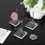 16Pcs Adjustable Metal Arm Display Stand with Acrylic Base Display,Easel Holder for Rock Mineral Agate Fossil Coral Crystal Geodes Picture Decorative(Silver,1.96x1.96x3.22In)