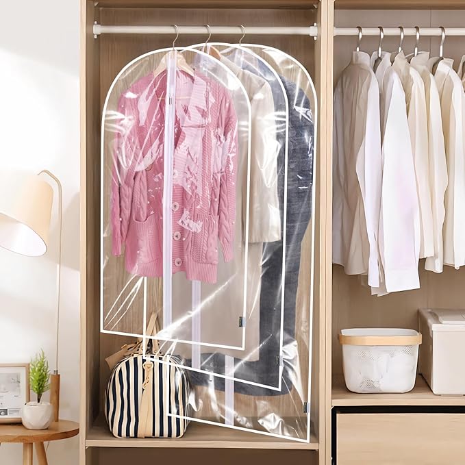 BALEINE 60'' Clear Garment Bags, 2 Packs PEVA Dress Bag for Closet Clothes Dresses Suit Coats Storage (Clear, 2PK)