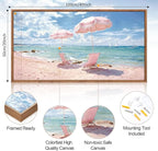 KAlRNE Summer Pink Beach Framed Canvas Wall Art Set of 1(20”X40”),Seascape Coastal Surfing Wall Decor,Modern Nature Ocean Art Prints For Living Room Bedroom Office