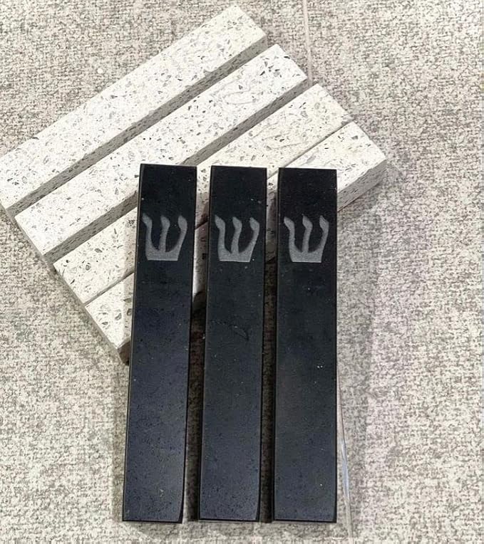 A&S Mezuzot Quartz Mezuzah Case with Engraved Shin Design Easy Peel and Stick Judaica Door Mezuza (Black Quarts, 8 Inches)