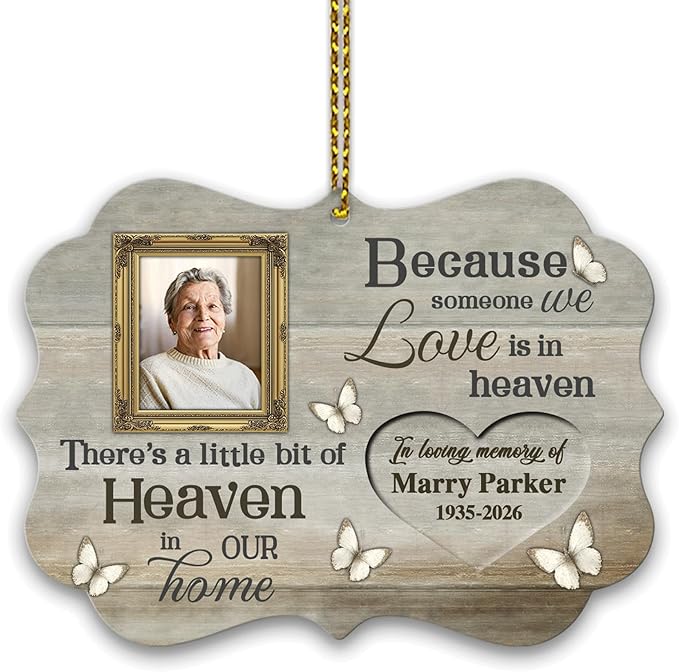 HYTURTLE Personalized Memorial Sympathy Christmas Ornament Tree Decor Gifts for Family Loss of Loved One Mom Dad in Heaven - Remembrance Gifts - Custom Name Photo 2D Flat Aluminium Ornament