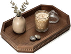 Decorative Tray with Beaded Edge for Coffee Table Decor - Rustic Serving Tray for Entryway, Kitchen Counter & Living Room - Farmhouse Centerpieces for Dining Table (Brown)