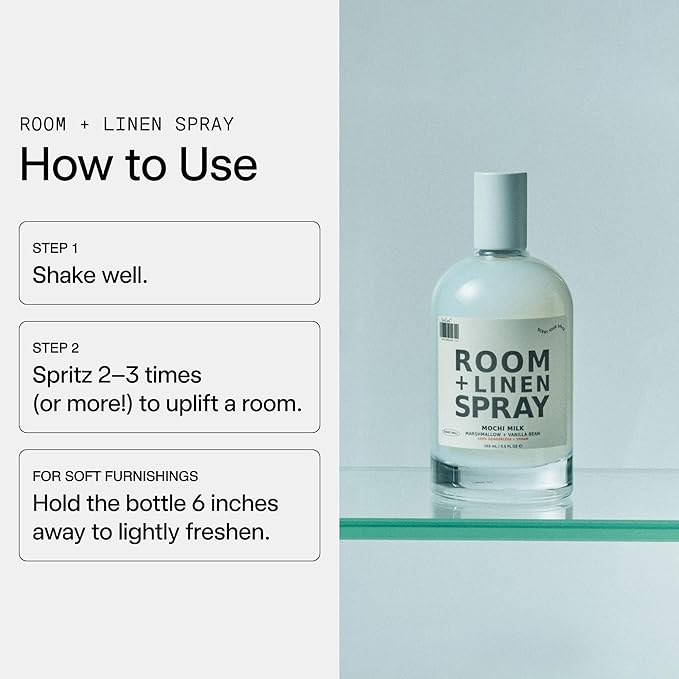 DedCool Room + Linen Spray in Mochi Milk | Natural Fabric & Linen Spray | Non-Toxic, Essential Oil Infused | Freshens Home, Bedding, Couch, Closet & Bathroom | 3 fl oz