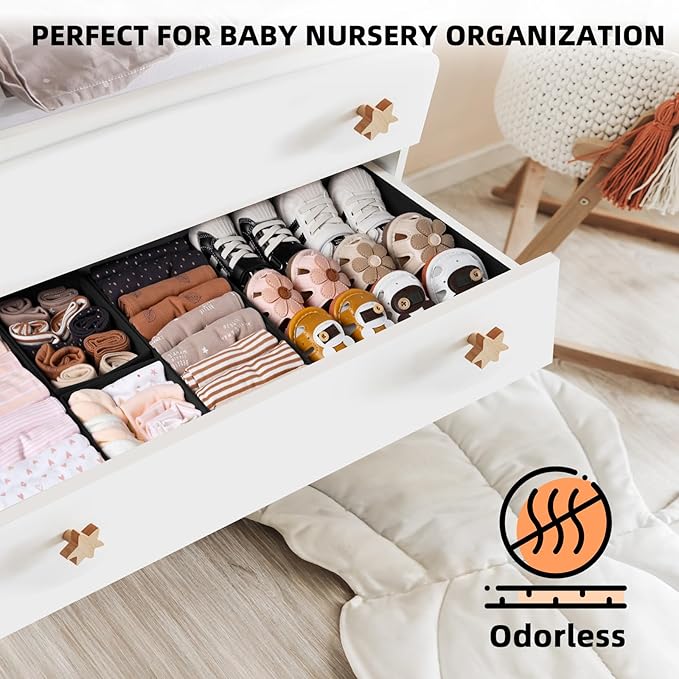 Criusia Drawer Organizer Clothes 12 Pack - Dresser Organizer Bins for Closet, Bedroom, Nursery Organization and Storage - Divider for Sock, Underwear, Bra, Baby Clothes, Small Toys