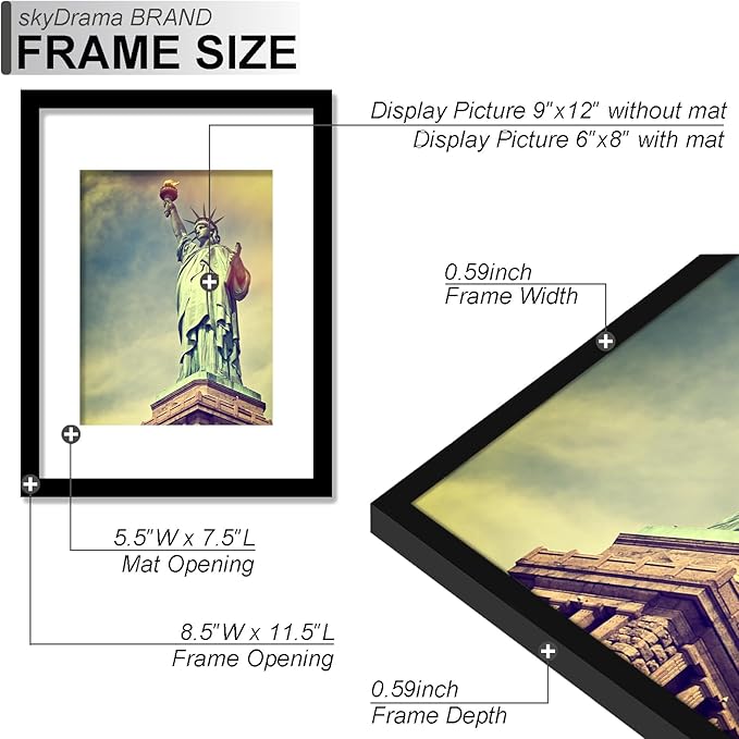 100% Solid Wood 9x12 Picture Frame Set of 2, Black Frame Display Photo 6 x 8 with Mat or 9 x 12 without Mat, 9by12 HQ Matte Black Frame for Wall - 2 Pack/Black/9"x12"