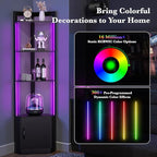 5-Tier Corner Shelf with RGB LED Light, 65" Tall Display Cabinet with Storage, Remote & APP Control, Adjustable Brightness/Color Temp, Floor Lamp with Shelves for Living Room Bedroom (Black)