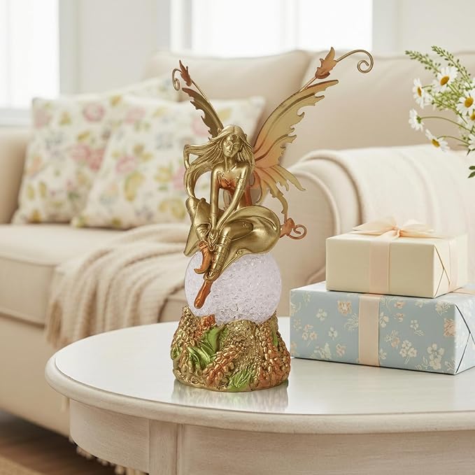 Resin Fairy Statue with Light Elegant Fantasy Decor, Hand-Painted Angel Figurine Lamp Graceful Fairy Sculpture for Bookshelf, Mantel, Bedroom, Thoughtful Gift for Women, Friends