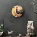 Rooster Decorative Plates, 8 Inch, Crowing Cock Round Display Plate, Handmade Ceramic Ornament, for Wall Hanging Living Room Bathroom Decor Gift