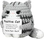 3 inch Positive Black Cat Handmade Knitted Wool Doll with Positive Card for Cheer Up Emotional Support Encouragement Friends