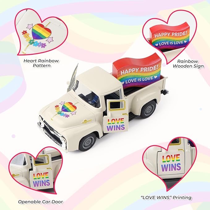 Pride Rainbow Truck Decor, LGBTQ Pride Month Decorations, Tiered Tray Decor, Love is Love Tabletop Centerpiece, Rustic Farmhouse Rainbow Home Kitchen Party Decor