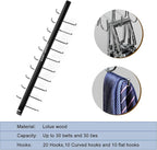 TOPIA HANGER 20 Hooks Belt Tie Hanger Space Saving for Closet, 2 IN 1 Belt Ties Racks Max 30 Belts with 30 Ties Capacity, Curved with Flat Hooks for Belts,Ties,Bras,Closet Organizers and Storage CT69B