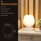 Seealle Cordless Touch Table Lamp for Nightstand - Small Bedside Lamp for Bedroom Night Stands, Desk Lamp with White Glass Shade for Small Spaces Living Room, Stepless Dimmable, LED Bulbs, Gifts